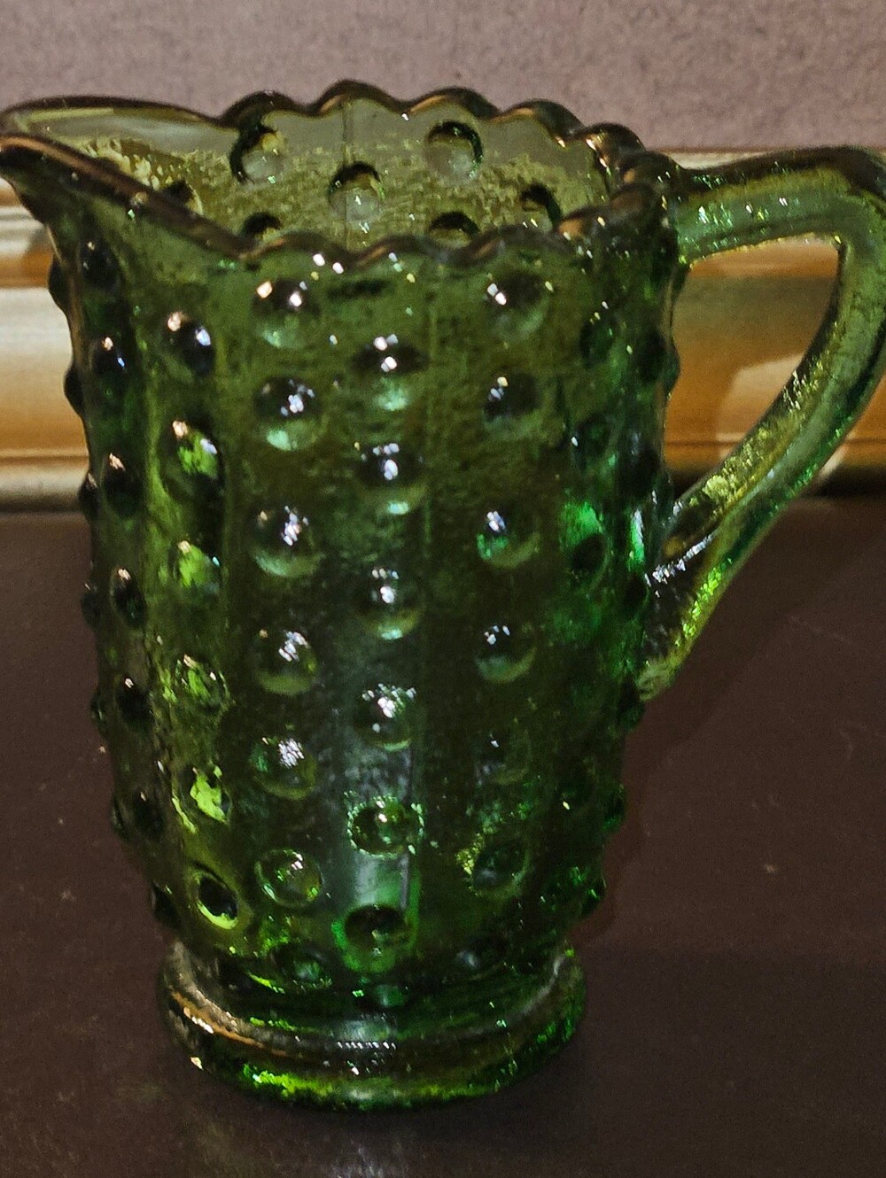 VTG Miniature Doll's Pitcher Forest Green Hobnail 1960s